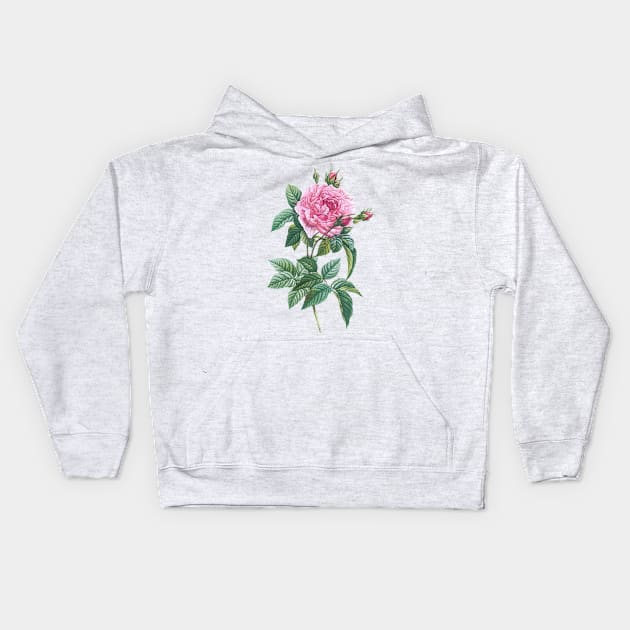 Pink Rose Flowers with Green Leaves Kids Hoodie by CatyArte